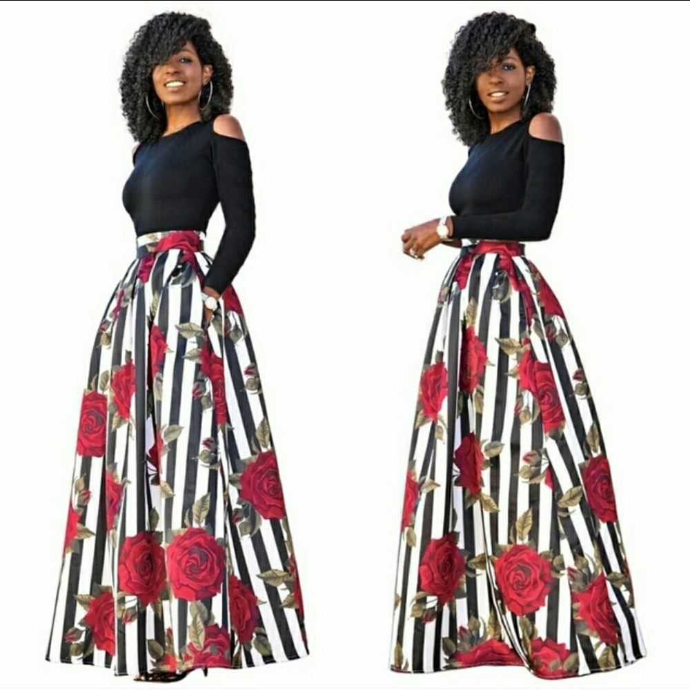 2PC Cold Shoulder Top & Maxi Skirt Africa